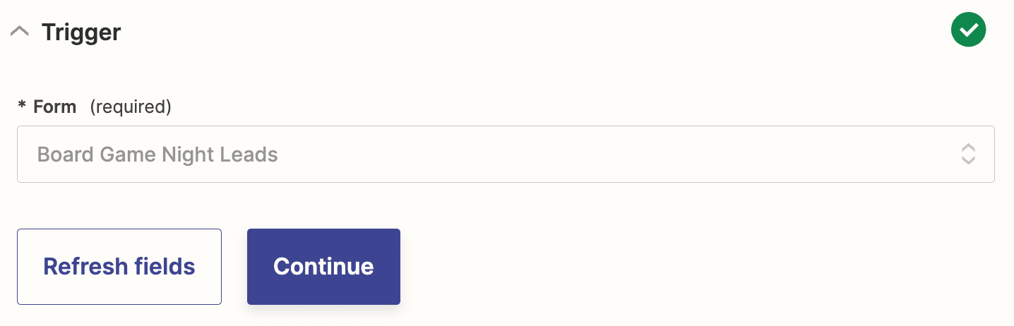 A field to select a HubSpot form and a purple Continue button.