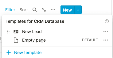 Adding a new lead in the Notion CRM