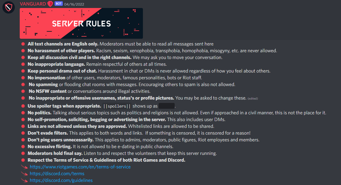 The VALORANT rules list