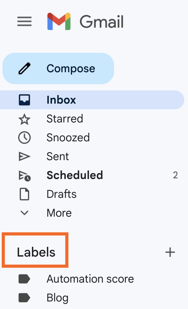 The Labels list in the sidebar of Gmail