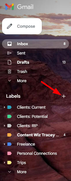 The plus sign to add labels in the sidebar