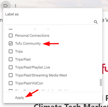 Applying a label to an email in Gmail