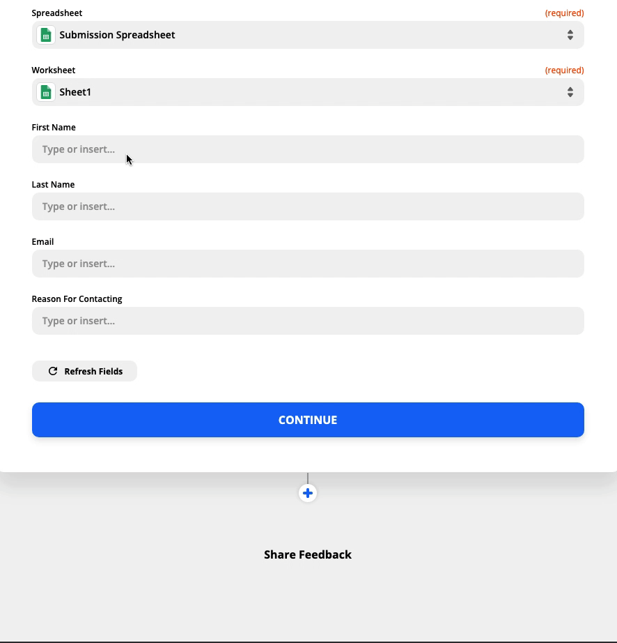 各フィールドに追加する情報を選択します