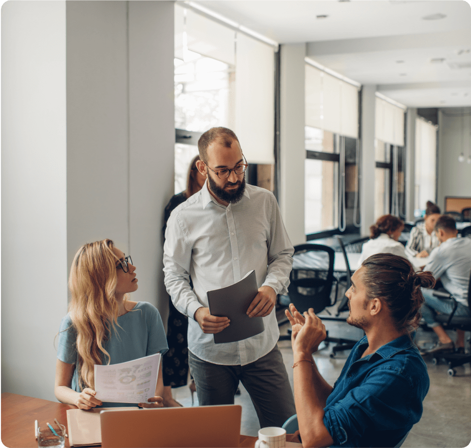 Office workers talking