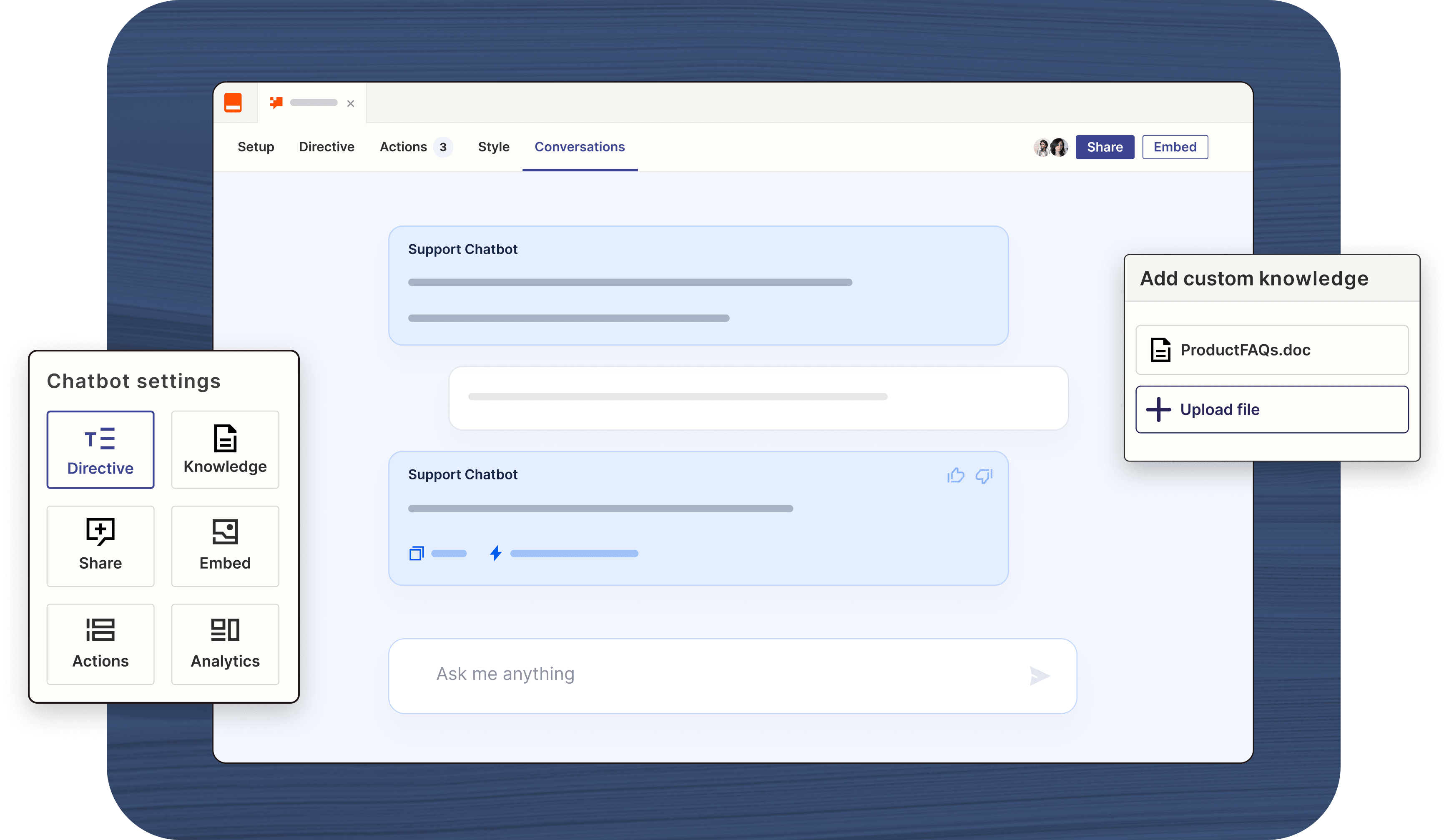 The Chatbots interface with a user uploading multiple knowledge sources