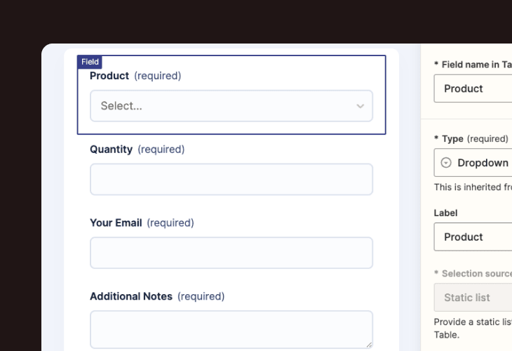 form taking product orders