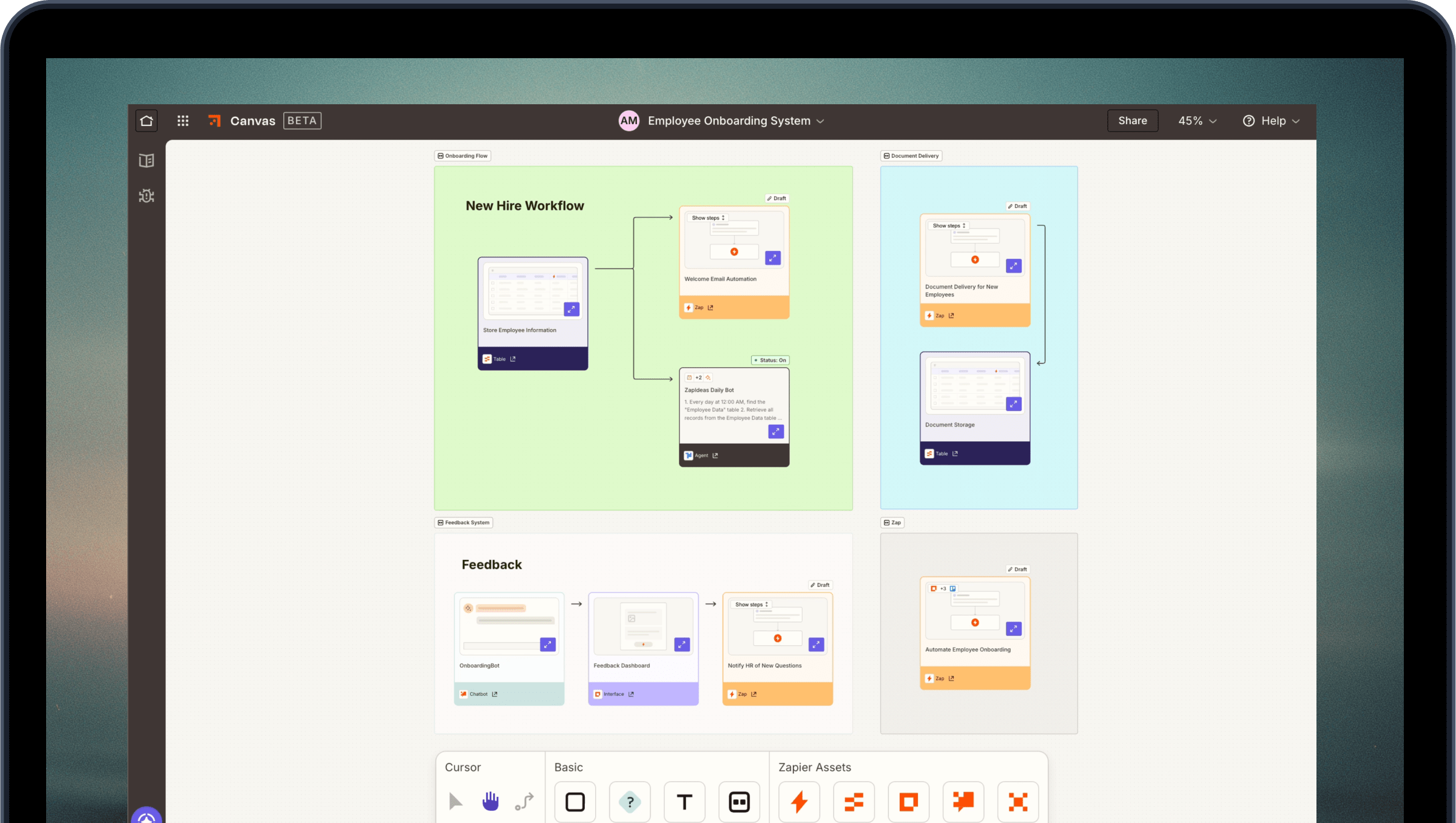 Canvas UI auf Laptop-Bildschirm