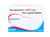Packet containing four 100mg film-coated tablets of Sildenafil