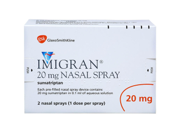 Pack of 2 single dose Imigran nasal sprays with 0.1ml aqueous 20mg sumatriptan solution