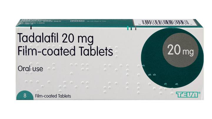 Pack of 8 20mg tadalafil film-coated tablets that could cause tadalafil side effects