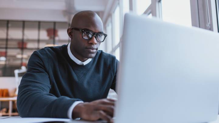 Man looking up losing an erection online