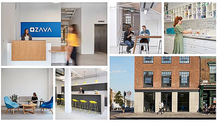 A collage of ZAVA staff and offices