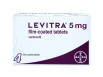Image of packet containing four film-coated 5mg tablets of Levitra