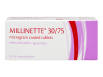 Front of packet containing Millinette 30/75 mg coated tablets