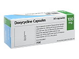 The back package of Doxycycline, an antibiotic that can treat chlamydia