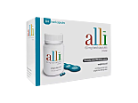 Front package of alli with 60 mg orlistat for weight loss