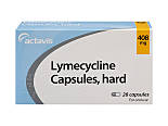 Front of packet containing 28 hard capsules of 408mg Lymecycline