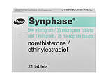 Packet front containing 21 tablets of Synphase