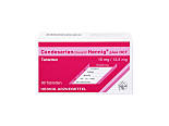 Vorderseite einer Packung Candersartan 16 mg / 12,5 mg mit 98 Tabletten von Hennig arzneimittel