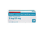 Vorderseite einer Packung Ramipril + Hydrochlorothiazid 5 mg / 25 mg mit 100 Tabletten von 1A Pharma
