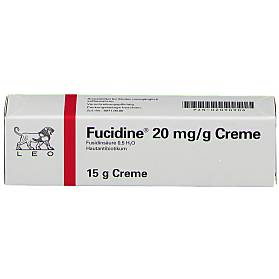 Vorderseite einer Packung Fucidine® 20 mg/g Salbe mit 15 g von Leo zur Behandlung von perioraler Dermatitis