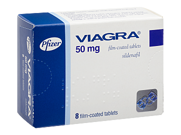 A box of 8 Viagra tablets, an erectile dysfunction medication that contains 50mg of sildenafil