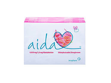 Vorderseite einer Packung Aida mit 6x21 Filmtabletten von Jenapharm