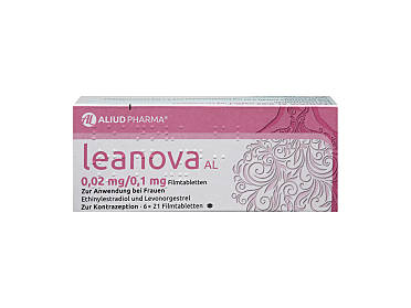 Vorderseite einer Packung Leanova mit 6x21 Filmtabletten von Aliud Pharma