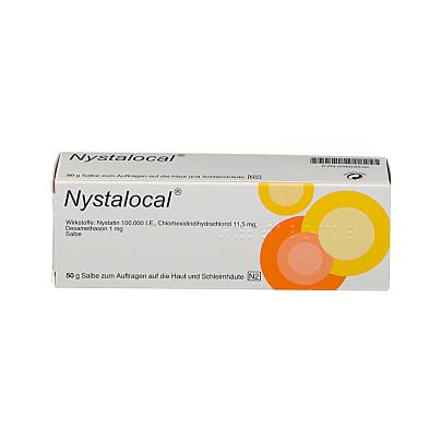 Vorderseite einer Packung Nystalocal&reg; Salbe 50 g.