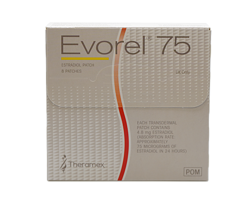 Evorel 75 estradiol transdermal patches containing 4.8 mg estradiol per patch pack of 8