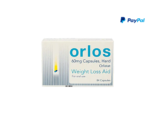 front of pack of 84 orlos 60mg orlistat oral hard capsules for weight loss