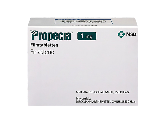 Vorderseite einer Packung Propecia 1 mg von MSD