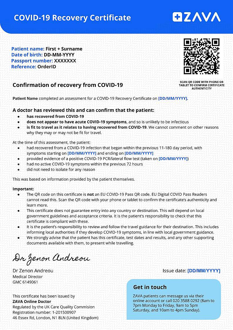 COVID-19 Recovery Certificate - version 2