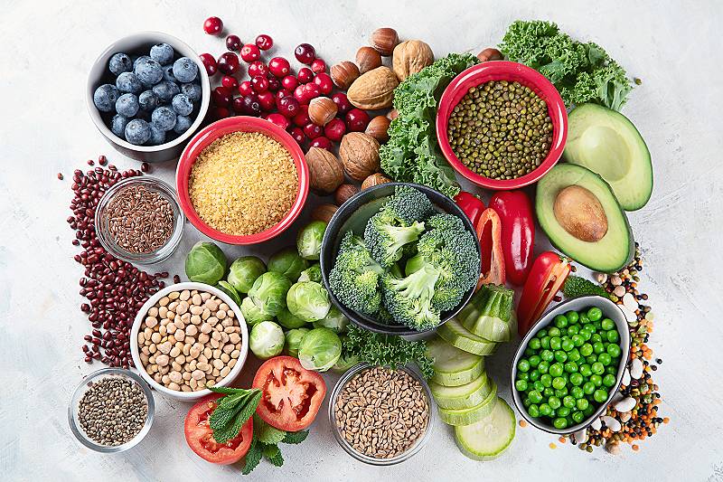 platter of healthy, fibre filled foods
