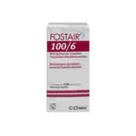 Front of box containing 1 Fostair 100/6 inhaler