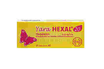 Vorderseite einer Packung Yara HEXAL 0,02 mg / 3 mg mit 21 Filmtabletten von HEXAL