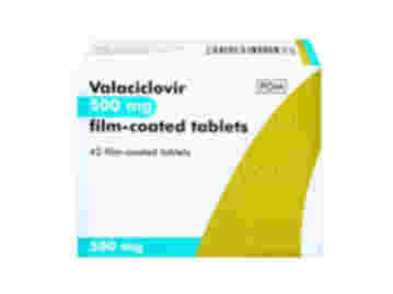 A packet of Valaciclovir 500mg film-coated tablets