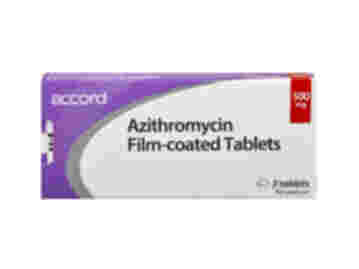 Front of box containing 3 Azithromycin 500mg tablets