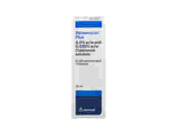 Front of box containing 25ml of Aknemycin Plus 4.0% and 0.025% Cutaneous solution