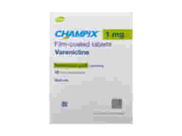 Front of box containing 28 Champix 1mg tablets