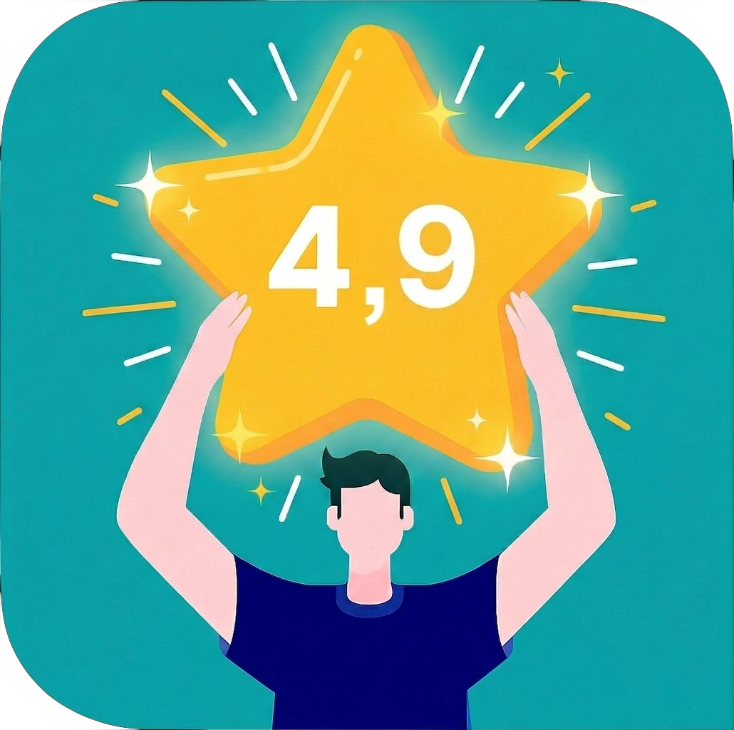 Persona sosteniendo una estrella con 4,9, que representa la excelente calificación de ZAVA en Trustpilot.