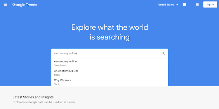 Google Trends search bar