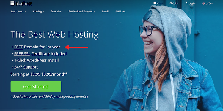 Bluehost.com landing page