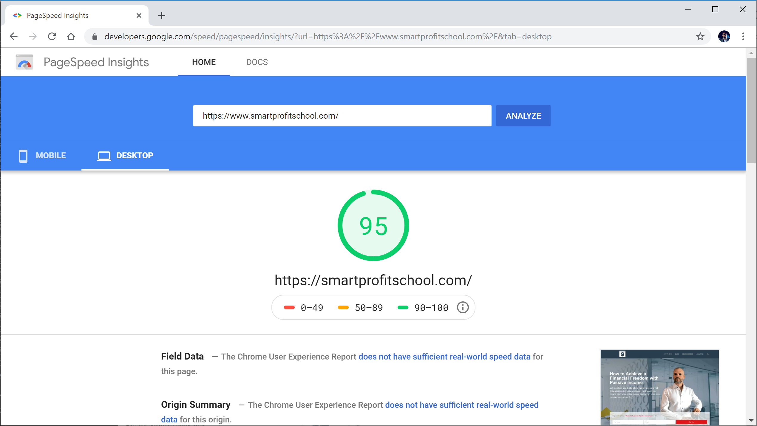 PageSpeed Insights results.
