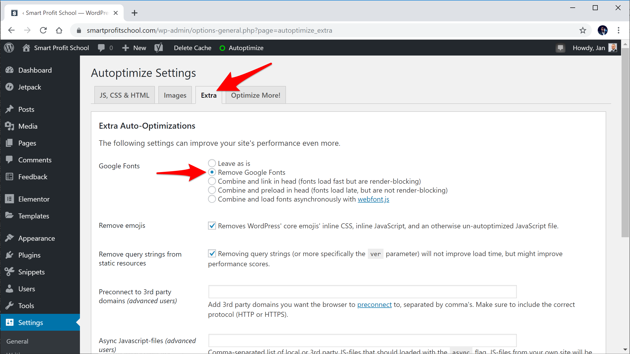 Removing Google fonts in Autoptimize