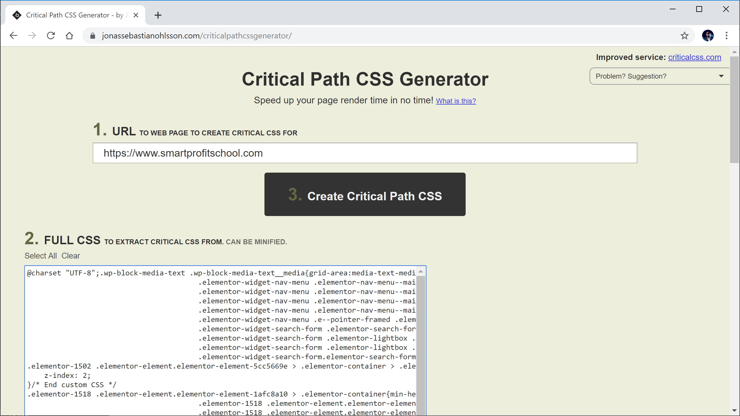 Critical Path CSS Generator - full CSS