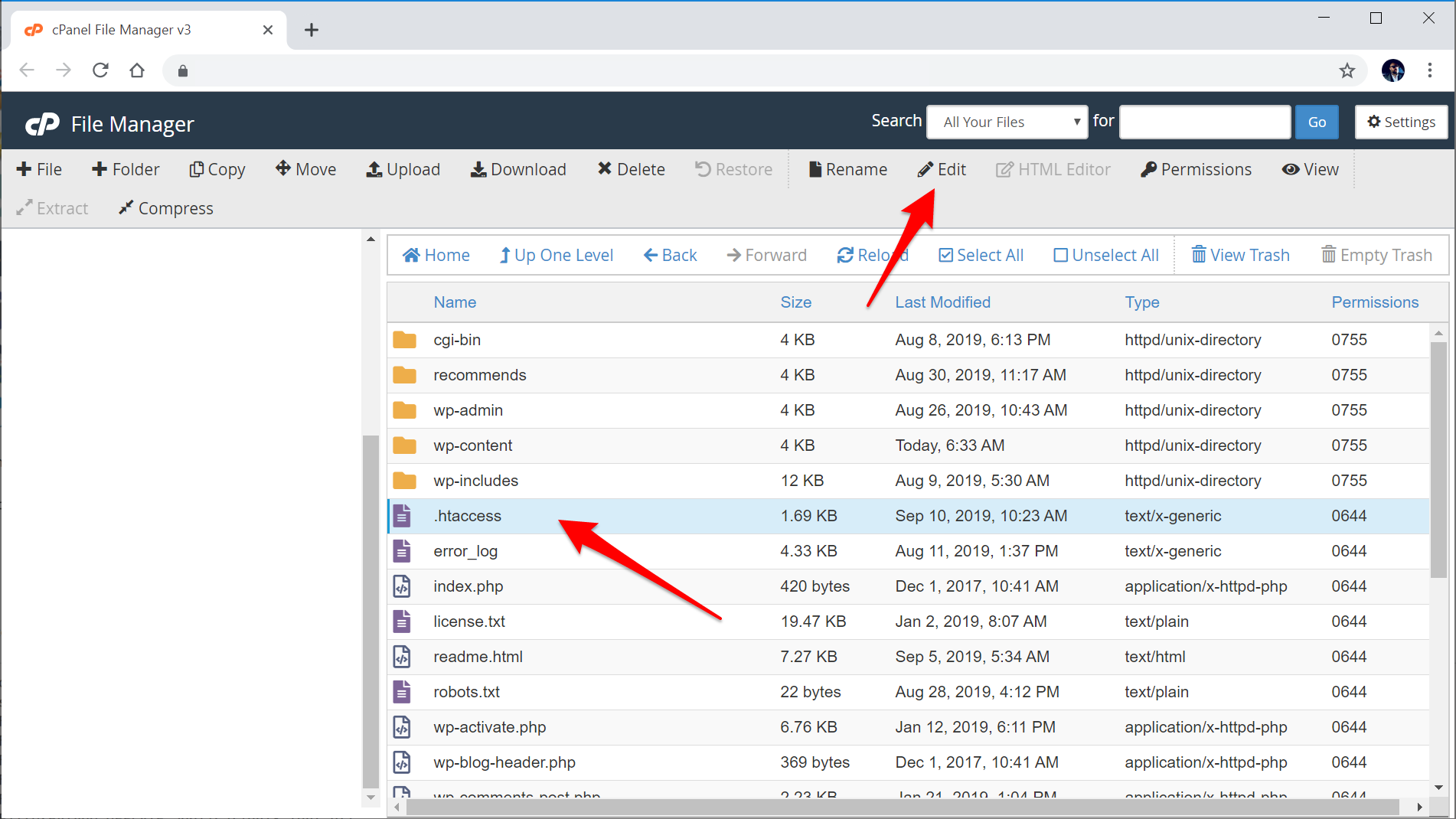 Editing .htaccess file