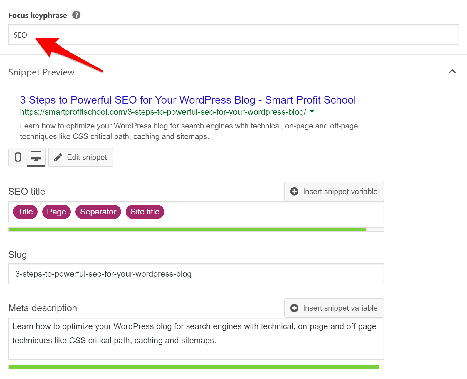 Yoast Focus keyphrase