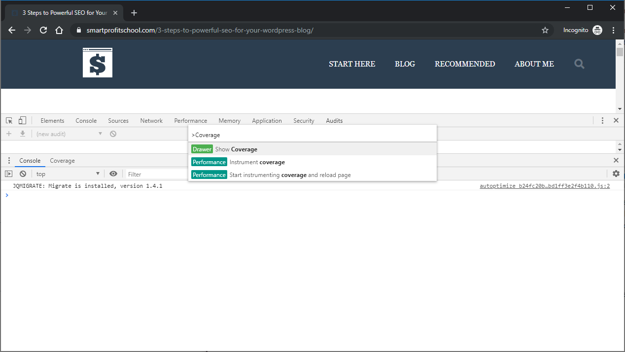 Searching for Coverage in DevTools