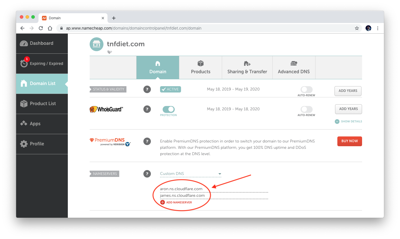 Custom DNS setup with Namecheap